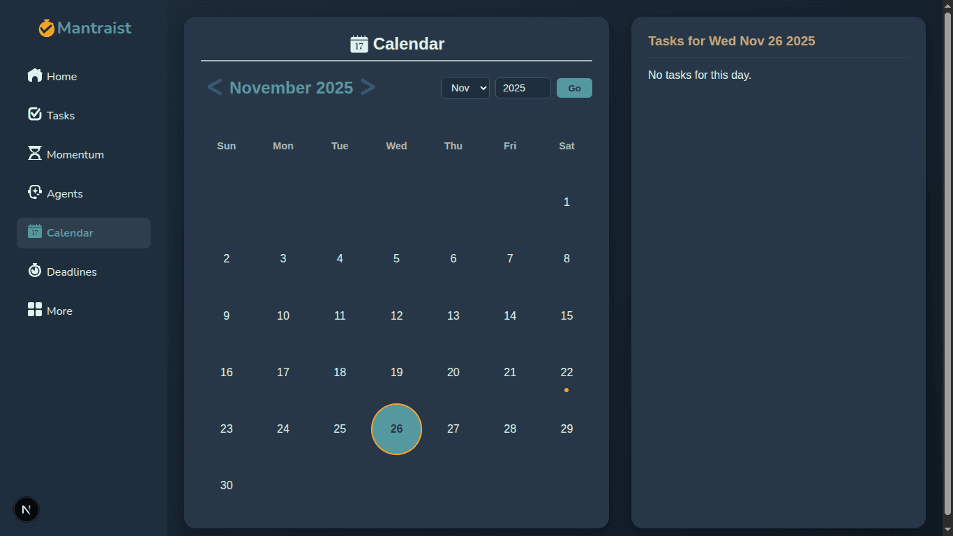 Mantraist Calendar View